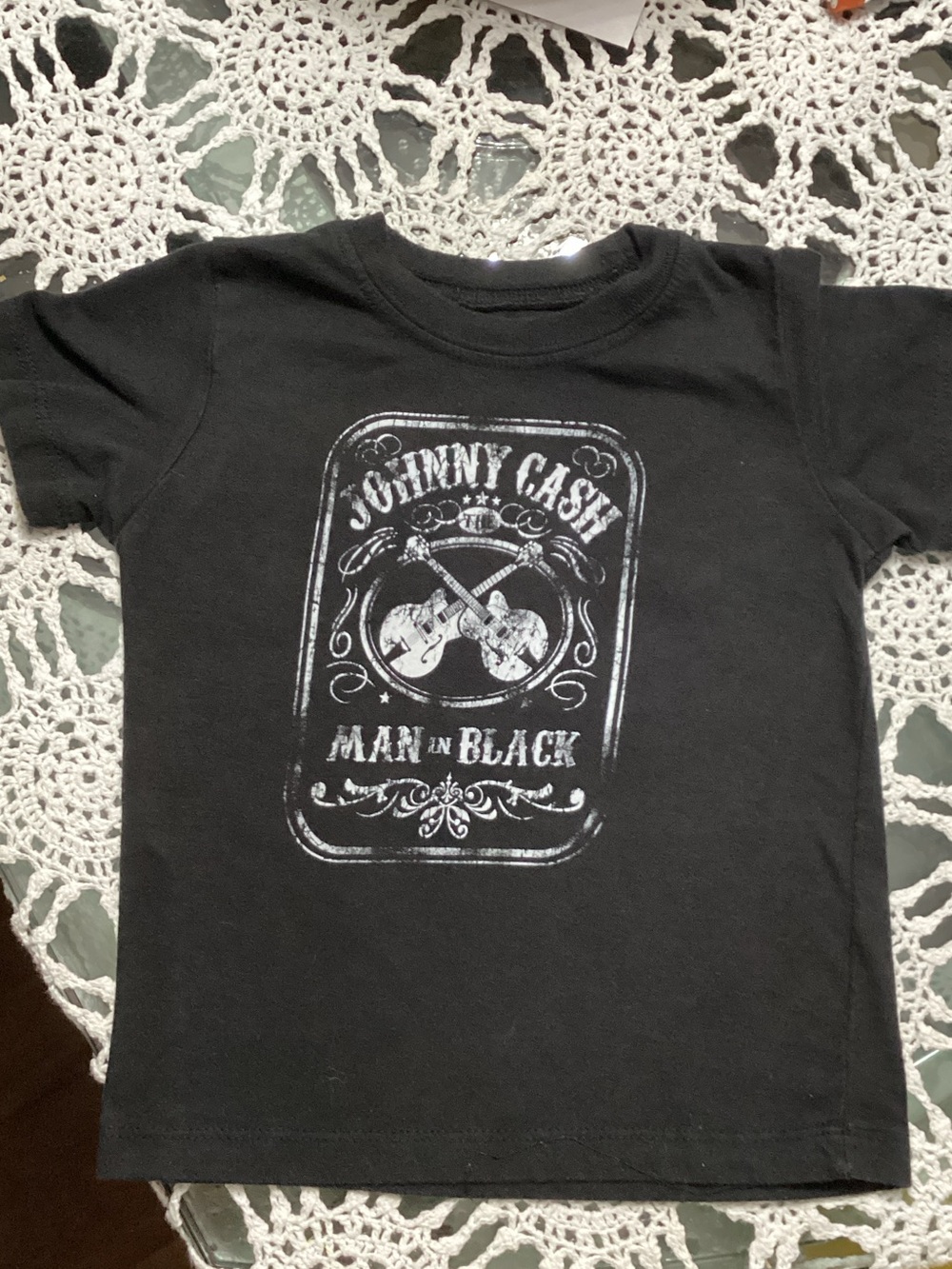Ash Black Kids Graphic Tee with White Vintage Guitar Print